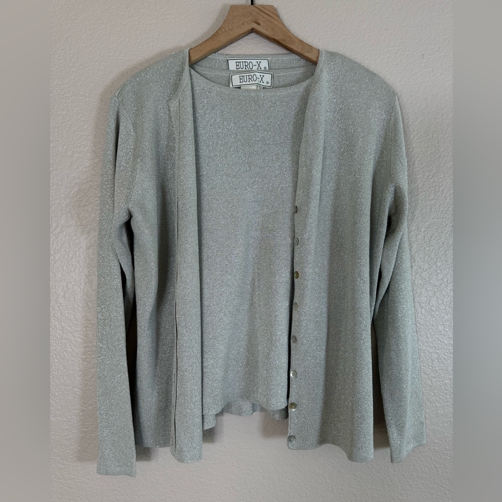 Vintage Silk Metallic Thread Cardigan High Neck Tank Matching Sweater Set